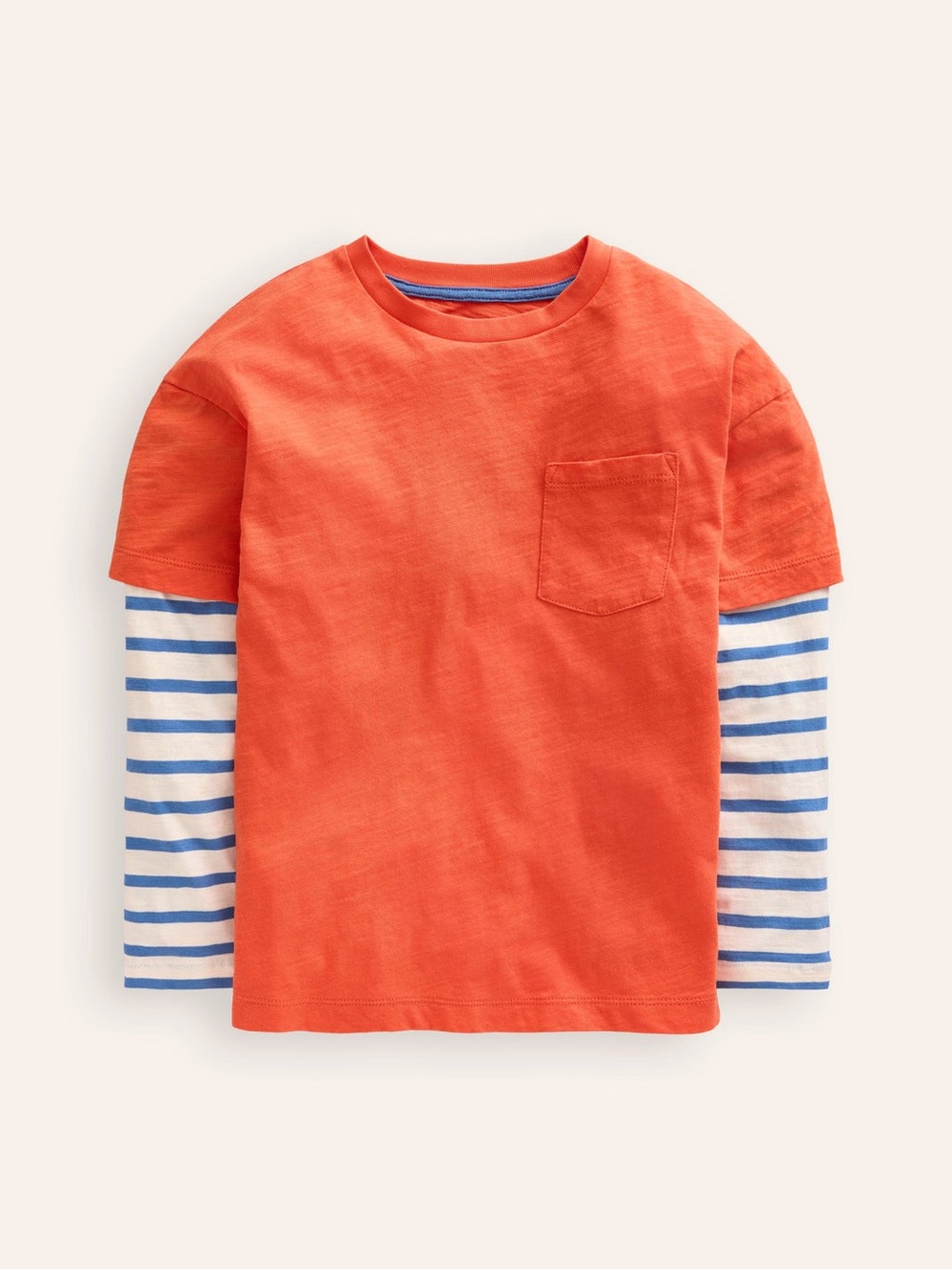 Mini Boden Stripe Mock Long Sleeve Tshirt Orange Blue White 2-3Y
